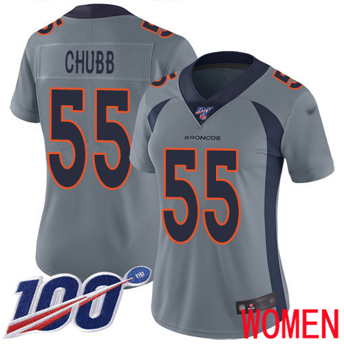 Women Denver Broncos #55 Bradley Chubb Limited Silver Inverted Legend 100th Season Football NFL Jersey